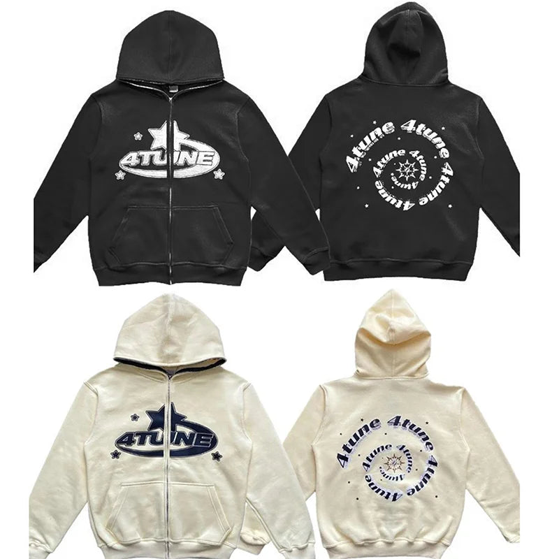 Retro Star Letter Oversized Hoodie