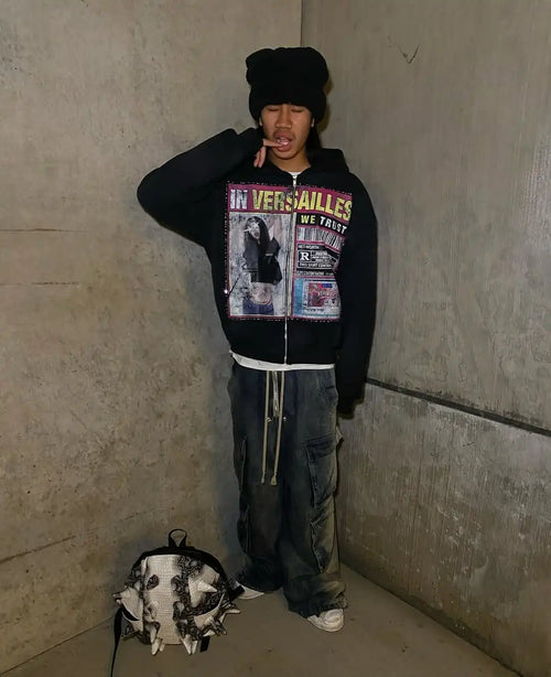 Retro Gothic Print Hoodie