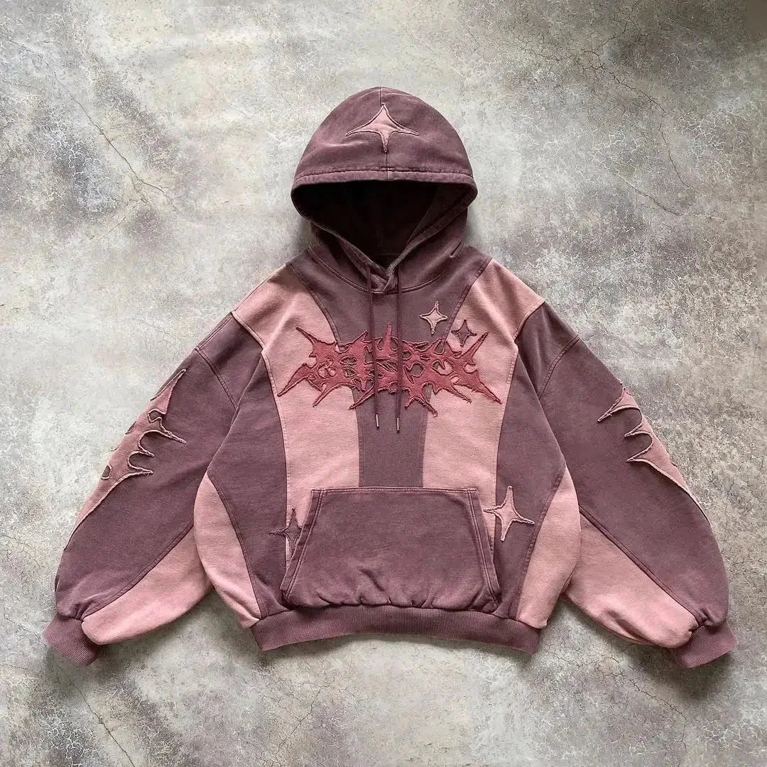 Urban Collage Patchwork Embroidered Hoodie