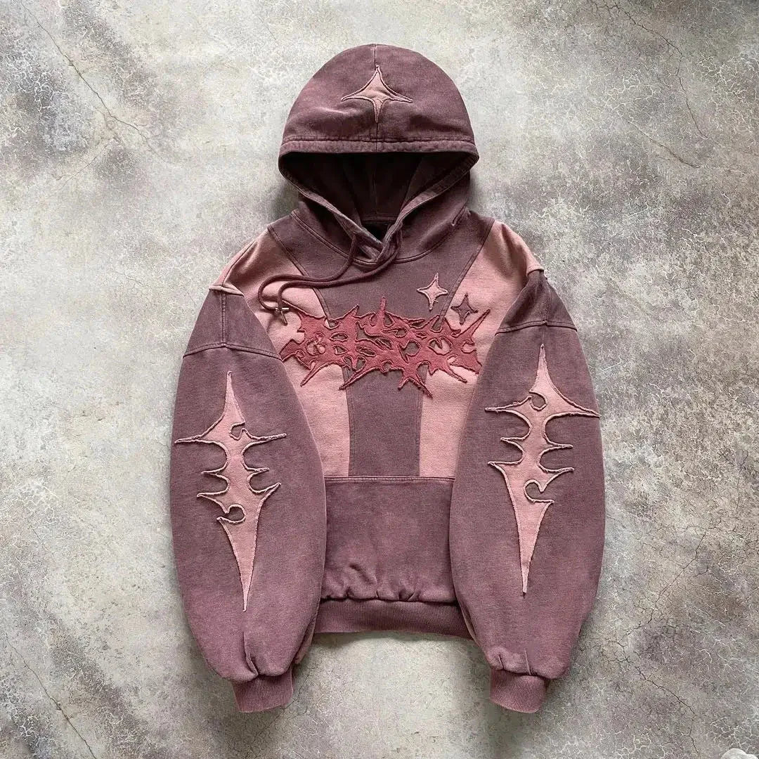 Urban Collage Patchwork Embroidered Hoodie